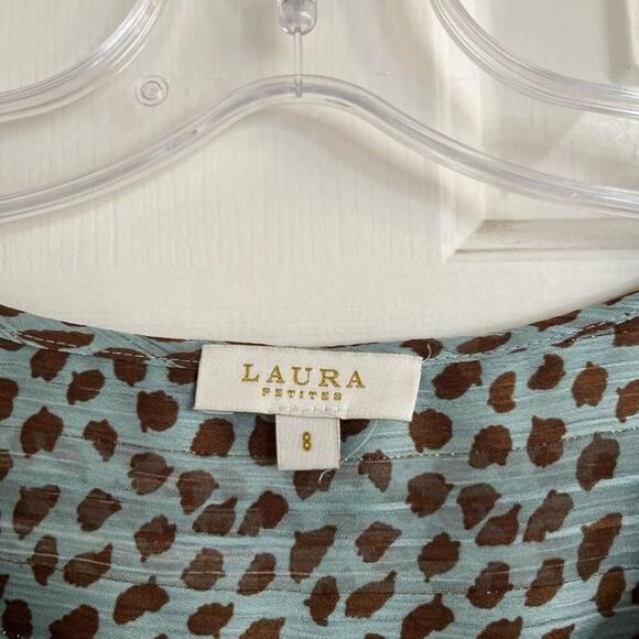 Laura Petites Teal Animal Print Metallic Short Sleeve Blouse 8 - Picture 7 of 15